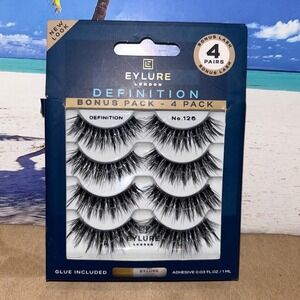 Eylure London Definition False Eyelashes Bonus 4 Pack with Glue Black